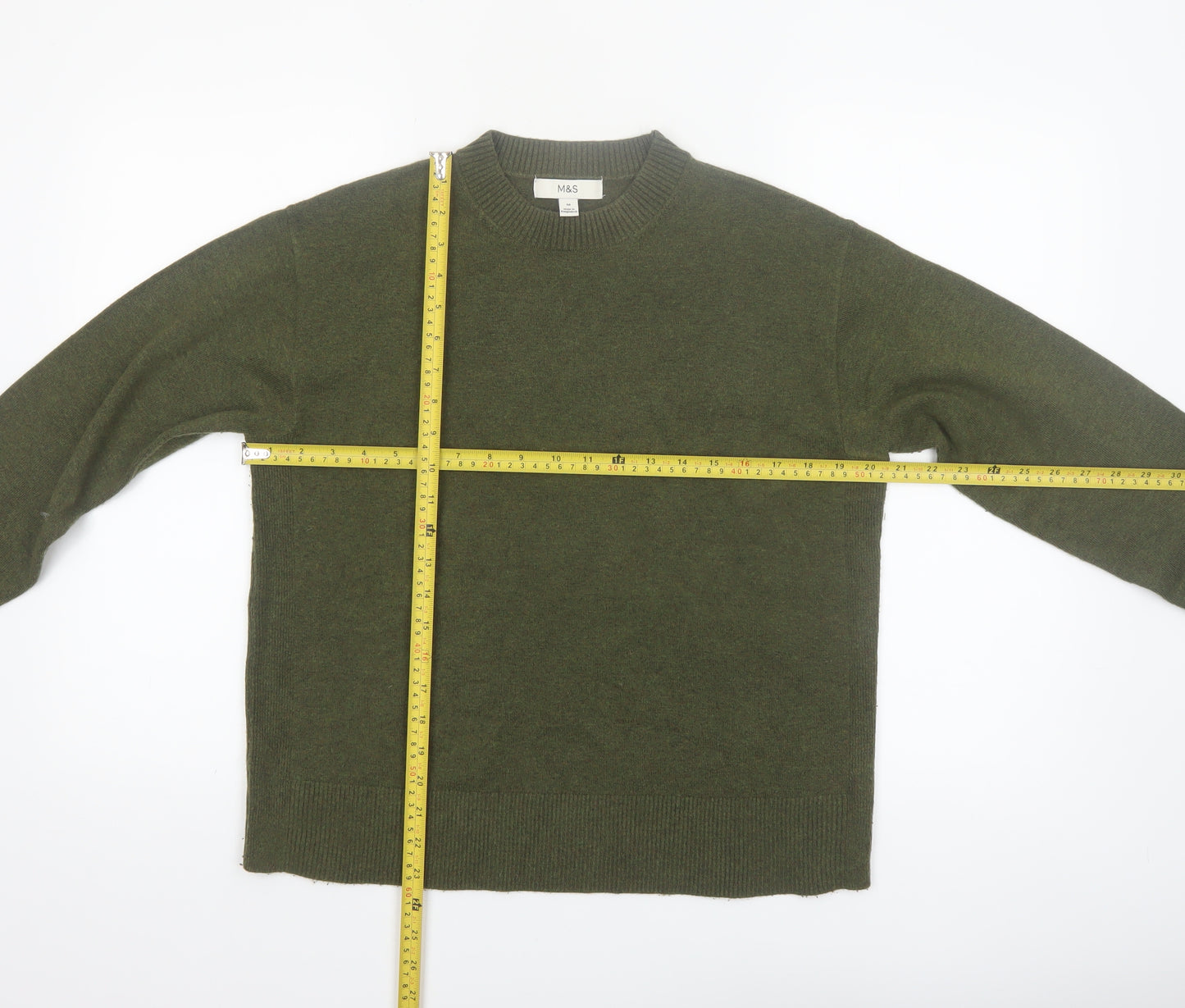 Marks and Spencer Women Green M Crew Neck Pullover Jumper