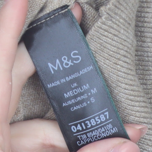 Marks and Spencer Women Beige Medium Ruffle Button Knit Cardigan