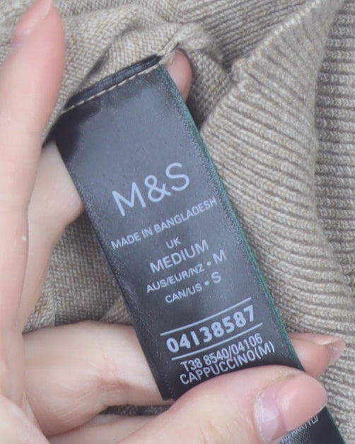 Marks and Spencer Women Beige Medium Ruffle Button Knit Cardigan