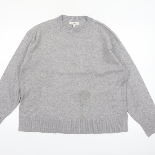 Marks and Spencer Womens Grey Wool Crew Neck Pullover Jumper L