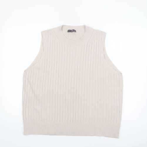 F&F Women Beige Ribbed Knit Sleeveless Vest Jumper Size XL