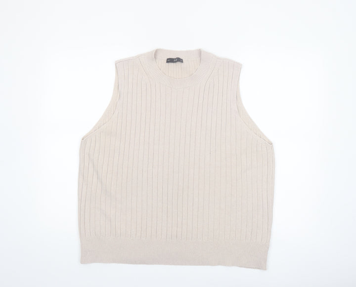 F&F Women Beige Ribbed Knit Sleeveless Vest Jumper Size XL