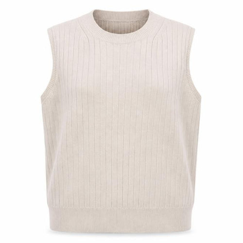 F&F Women Beige Ribbed Knit Sleeveless Vest Jumper Size XL