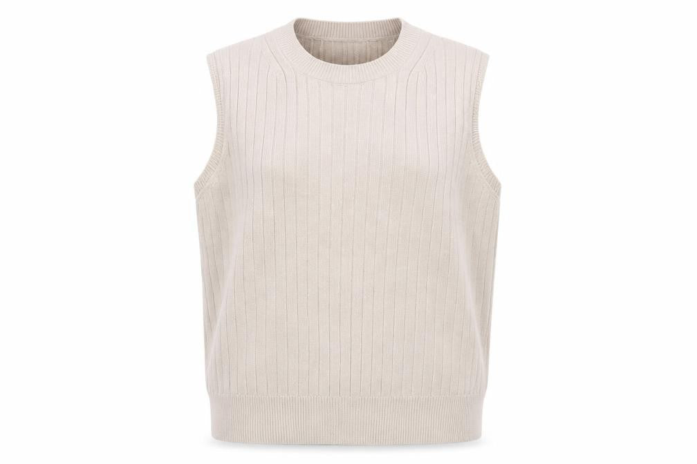 F&F Women Beige Ribbed Knit Sleeveless Vest Jumper Size XL