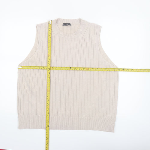 F&F Women Beige Ribbed Knit Sleeveless Vest Jumper Size XL
