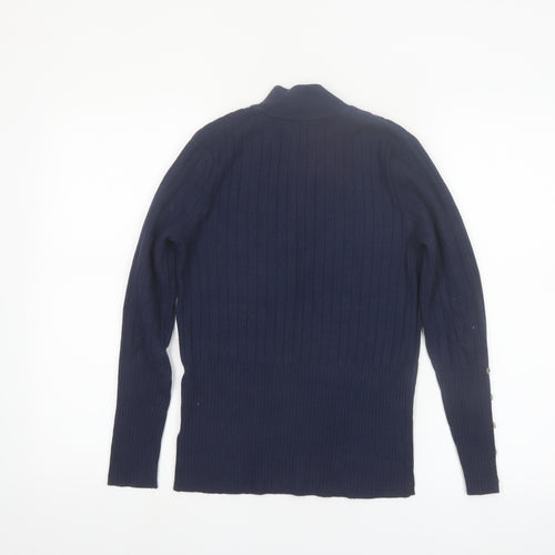 Marks and Spencer Women’s Navy Mock Neck Rib Knit Jumper Size 10
