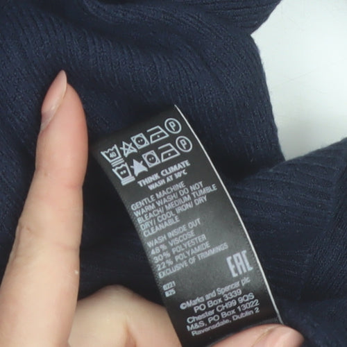Marks and Spencer Women’s Navy Mock Neck Rib Knit Jumper Size 10