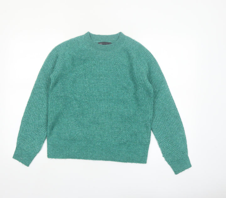 Marks and Spencer Women Green XS Chunky-Knit Crew Neck Jumper