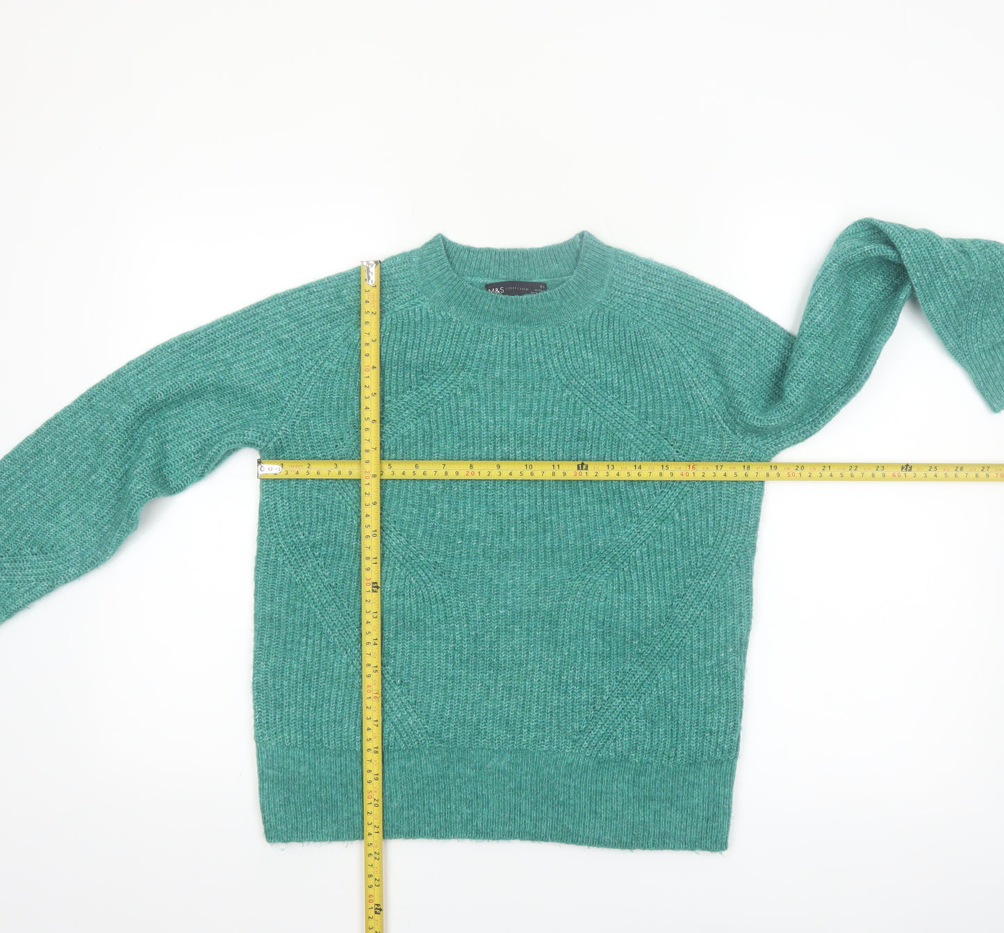 Marks and Spencer Women Green XS Chunky-Knit Crew Neck Jumper