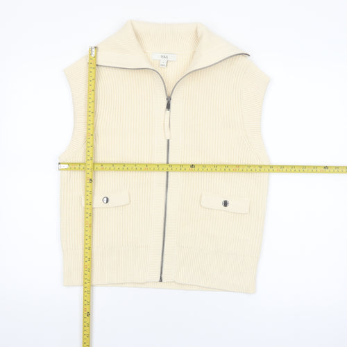Marks and Spencer Women's Beige Knit Full Zip Sleeveless Vest M