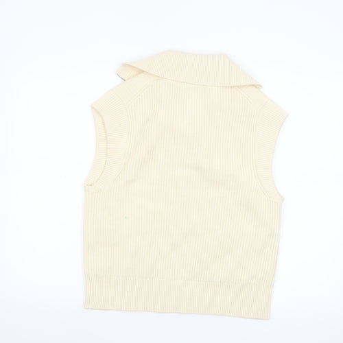 Marks and Spencer Women's Beige Knit Full Zip Sleeveless Vest M