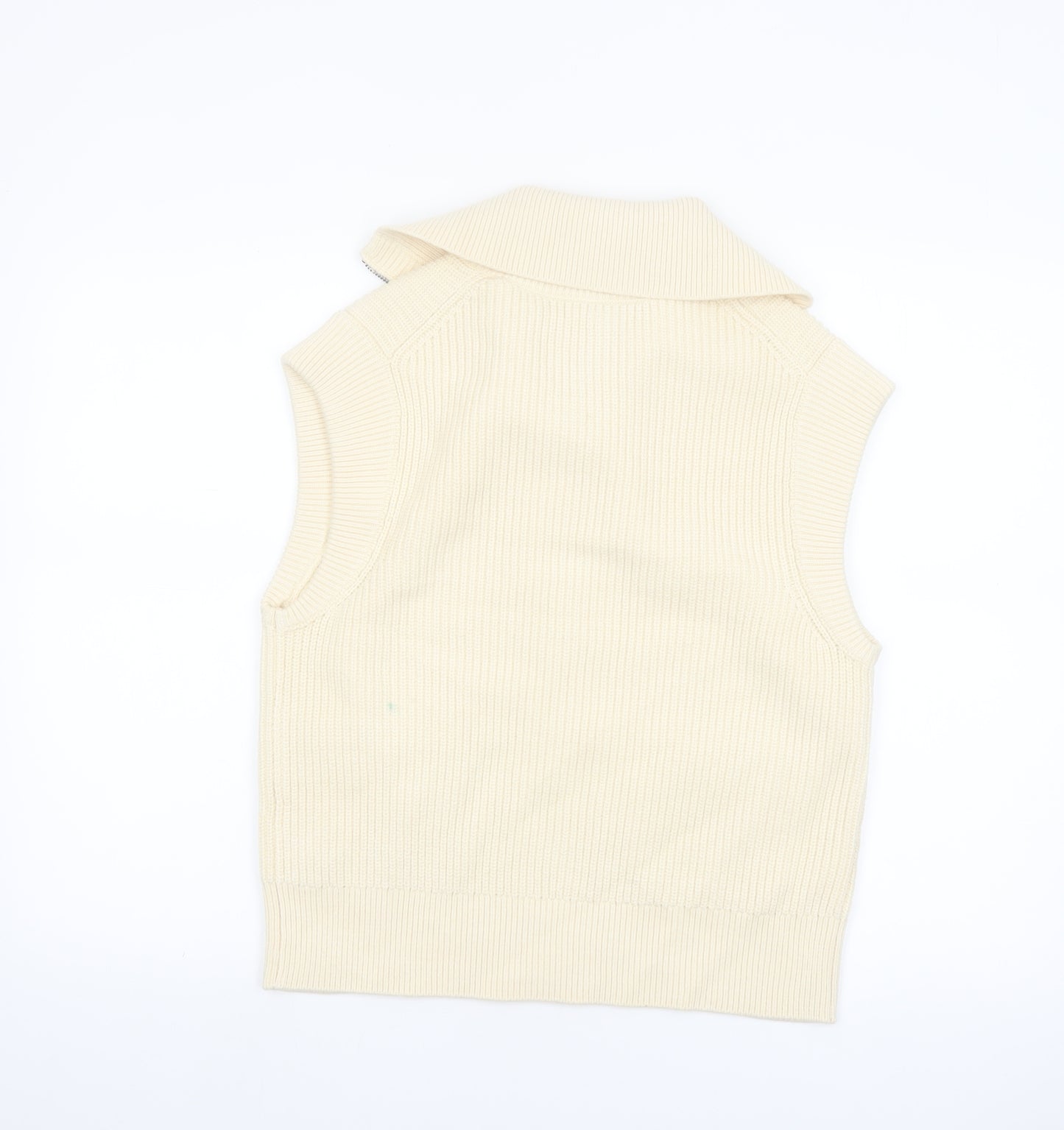 Marks and Spencer Women's Beige Knit Full Zip Sleeveless Vest M
