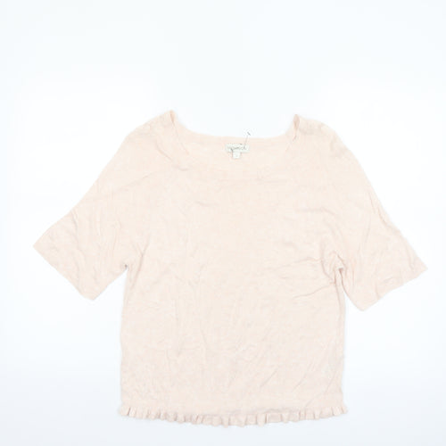 Monsoon Women Beige Short Sleeve Linen Blend Pullover Jumper Size S