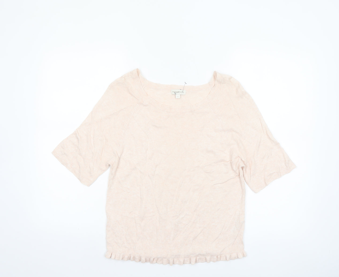 Monsoon Women Beige Short Sleeve Linen Blend Pullover Jumper Size S