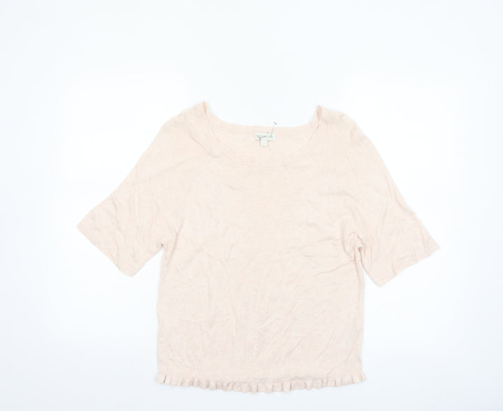 Monsoon Women Beige Short Sleeve Linen Blend Pullover Jumper Size S