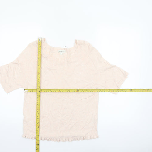 Monsoon Women Beige Short Sleeve Linen Blend Pullover Jumper Size S