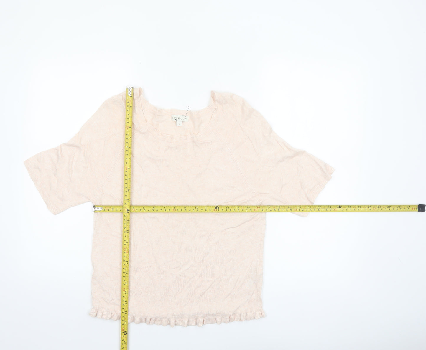 Monsoon Women Beige Short Sleeve Linen Blend Pullover Jumper Size S