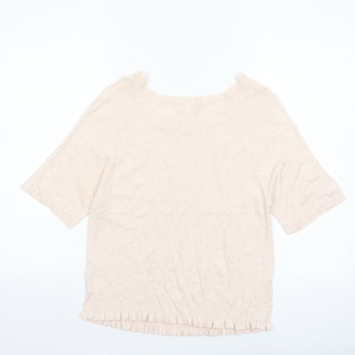 Monsoon Women Beige Short Sleeve Linen Blend Pullover Jumper Size S