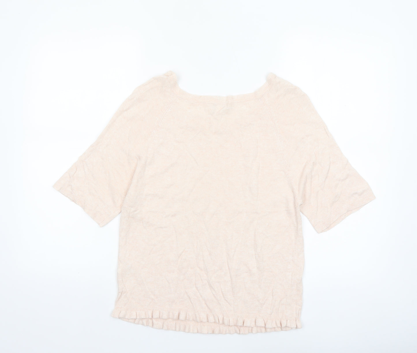Monsoon Women Beige Short Sleeve Linen Blend Pullover Jumper Size S