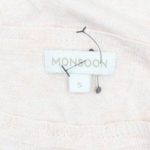 Monsoon Women Beige Short Sleeve Linen Blend Pullover Jumper Size S