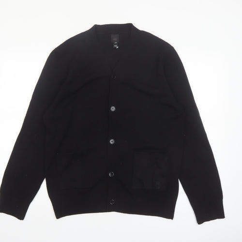 River Island Men's Black Cardigan Knit Jumper M Casual V-Neck