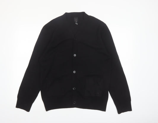 River Island Men's Black Cardigan Knit Jumper M Casual V-Neck