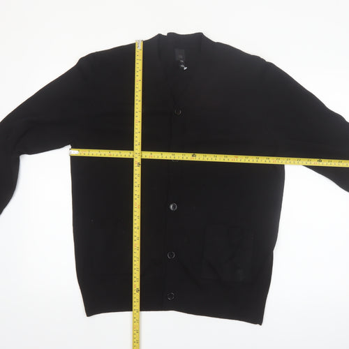 River Island Men's Black Cardigan Knit Jumper M Casual V-Neck