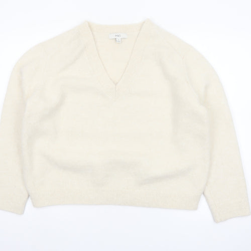 Marks and Spencer Women's Ivory V-Neck Wool Blend Pullover Jumper M