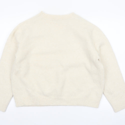 Marks and Spencer Women's Ivory V-Neck Wool Blend Pullover Jumper M