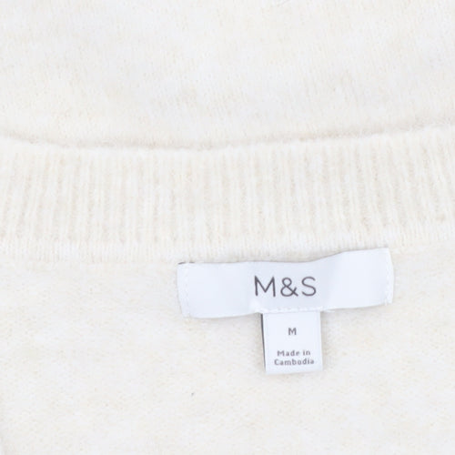 Marks and Spencer Women's Ivory V-Neck Wool Blend Pullover Jumper M