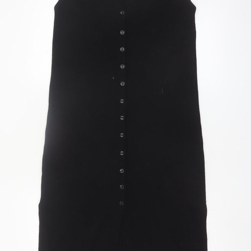 Marks and Spencer Women Black Size 14 Button Front Sleeveless Midi Dress