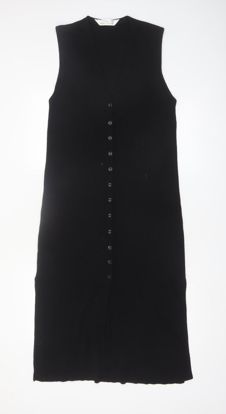 Marks and Spencer Women Black Size 14 Button Front Sleeveless Midi Dress