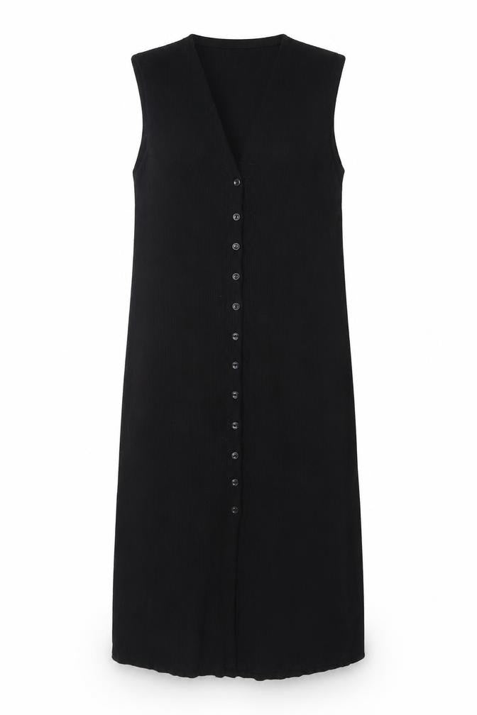 Marks and Spencer Women Black Size 14 Button Front Sleeveless Midi Dress