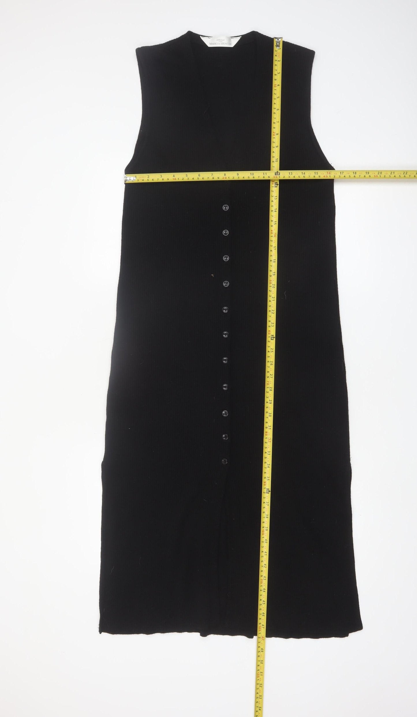 Marks and Spencer Women Black Size 14 Button Front Sleeveless Midi Dress