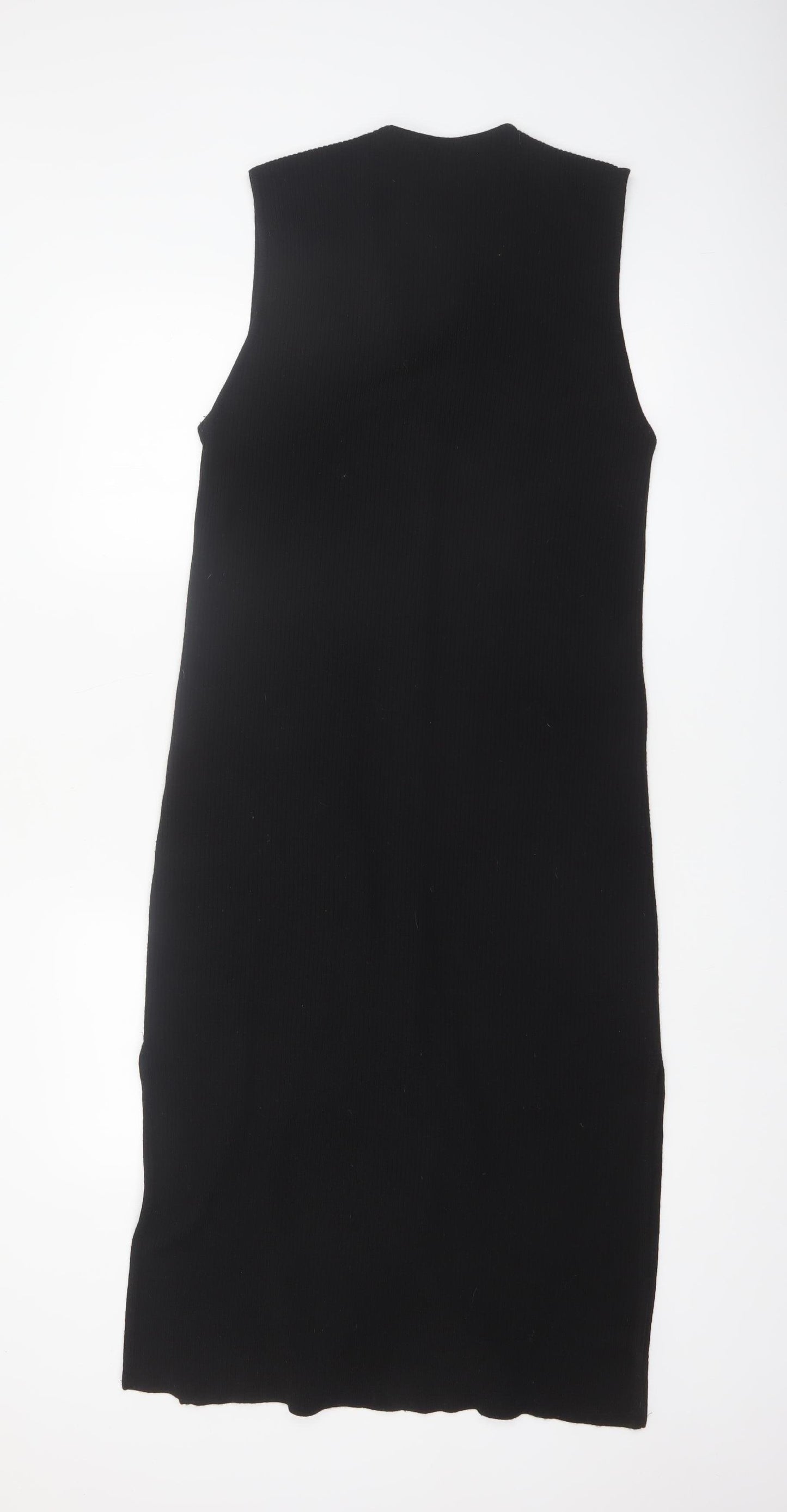 Marks and Spencer Women Black Size 14 Button Front Sleeveless Midi Dress