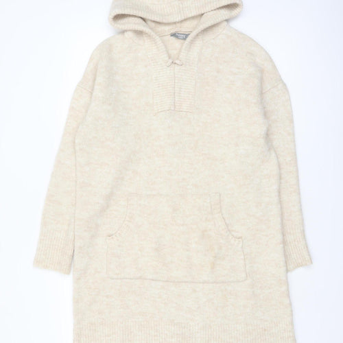 Nutmeg Women Beige Hooded Long Sleeve Knit Tunic Jumper Size 12