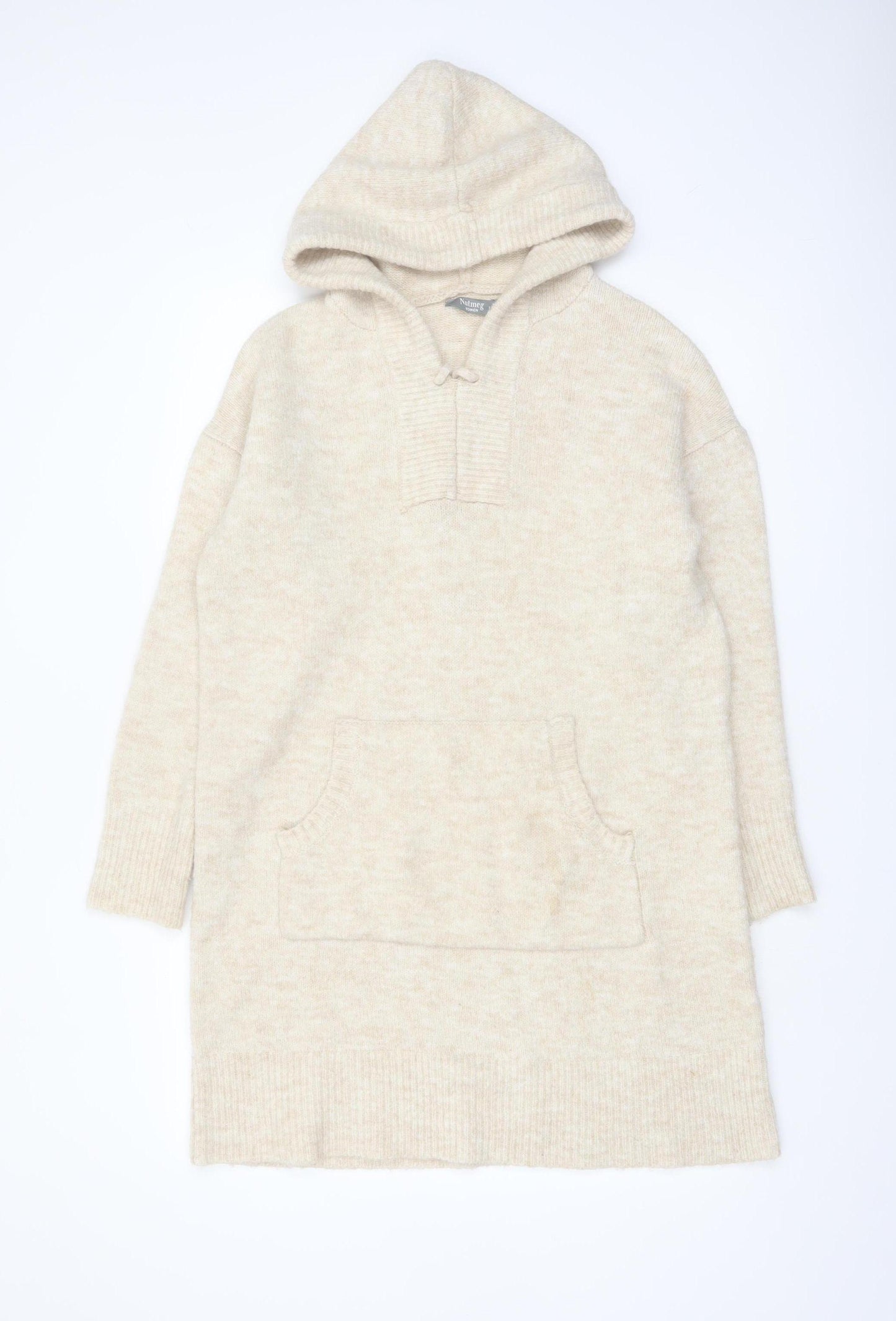 Nutmeg Women Beige Hooded Long Sleeve Knit Tunic Jumper Size 12