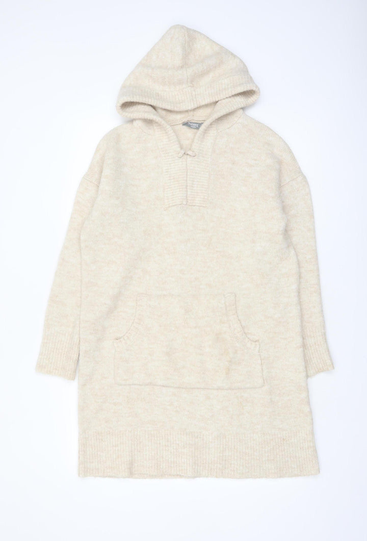Nutmeg Women Beige Hooded Long Sleeve Knit Tunic Jumper Size 12