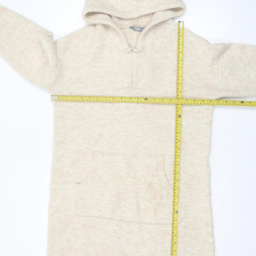 Nutmeg Women Beige Hooded Long Sleeve Knit Tunic Jumper Size 12