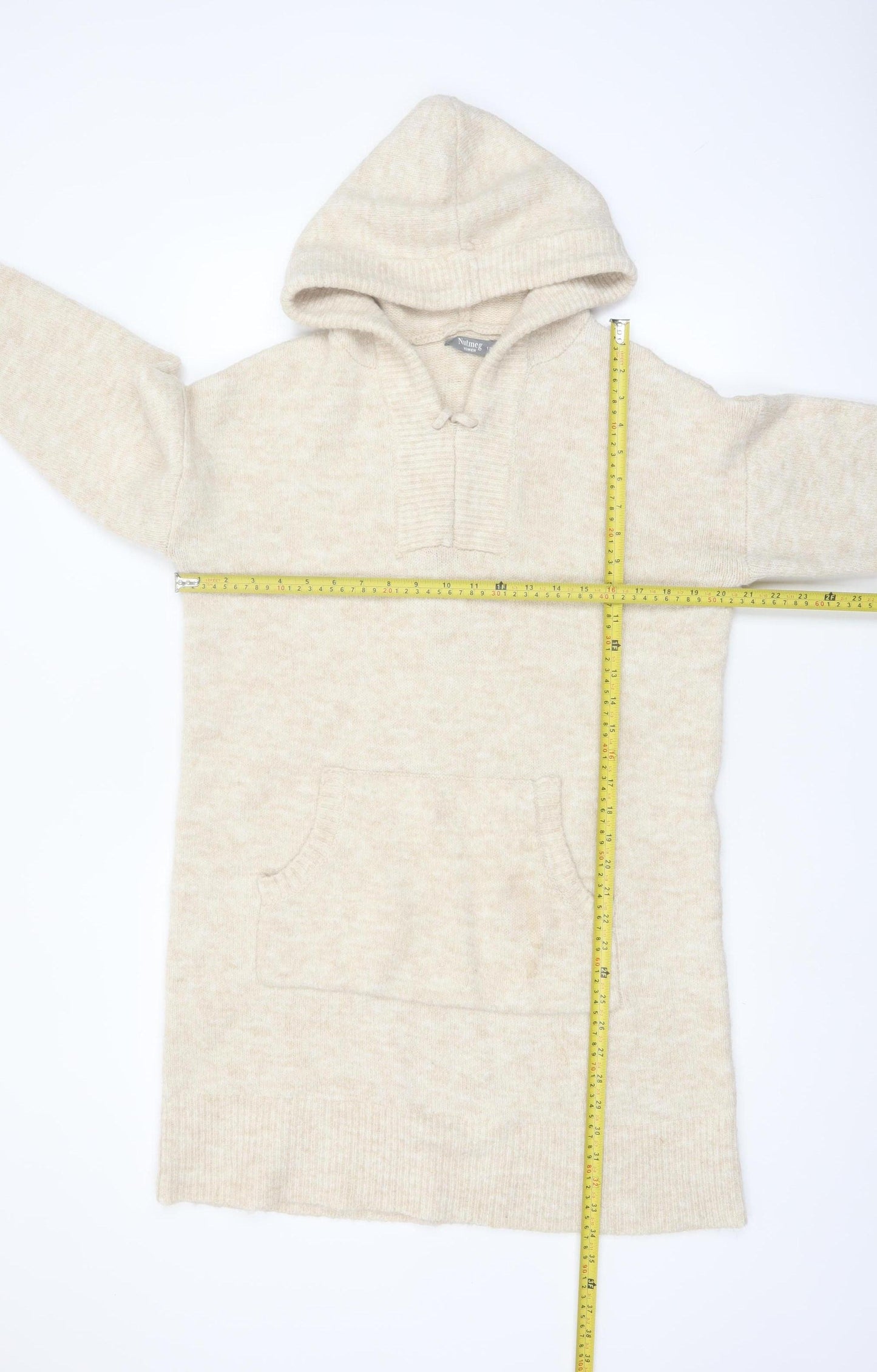 Nutmeg Women Beige Hooded Long Sleeve Knit Tunic Jumper Size 12