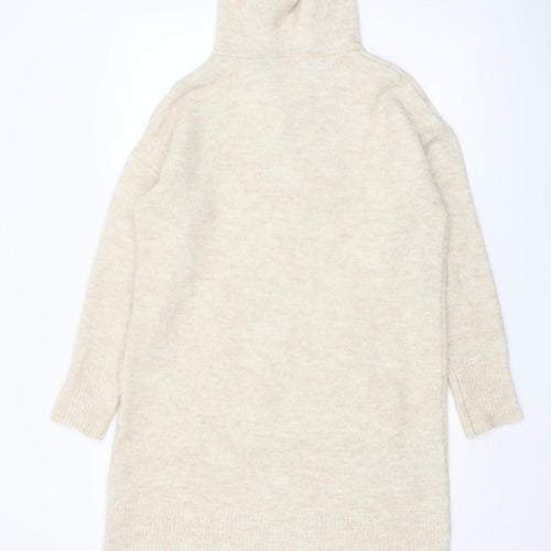 Nutmeg Women Beige Hooded Long Sleeve Knit Tunic Jumper Size 12