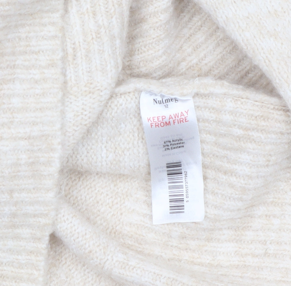 Nutmeg Women Beige Hooded Long Sleeve Knit Tunic Jumper Size 12
