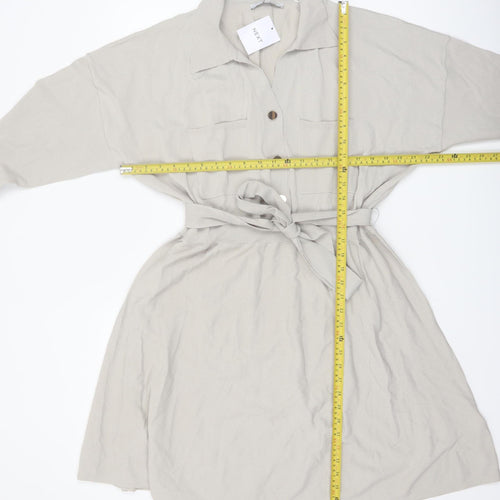 Next Women Beige XL Shirt Dress Collared Belted Long Sleeve Knit