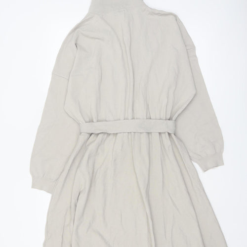Next Women Beige XL Shirt Dress Collared Belted Long Sleeve Knit