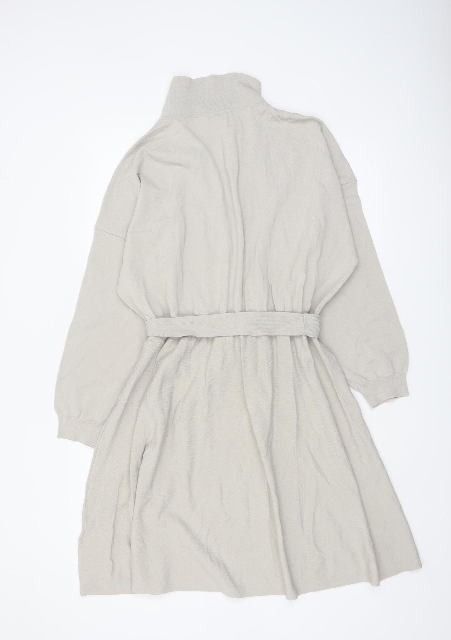 Next Women Beige XL Shirt Dress Collared Belted Long Sleeve Knit
