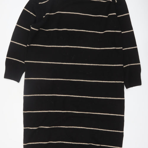 MNG Women Black Striped Knit Jumper Dress Size 12 Roll Neck