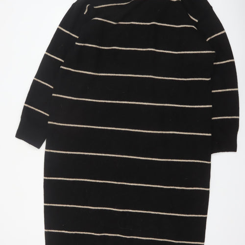 MNG Women Black Striped Knit Jumper Dress Size 12 Roll Neck