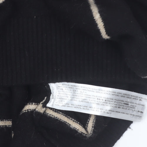 MNG Women Black Striped Knit Jumper Dress Size 12 Roll Neck