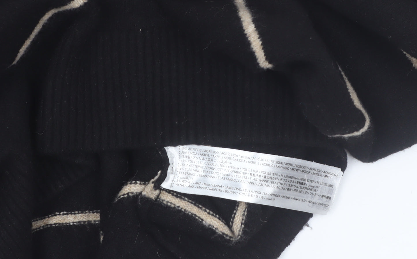 MNG Women Black Striped Knit Jumper Dress Size 12 Roll Neck