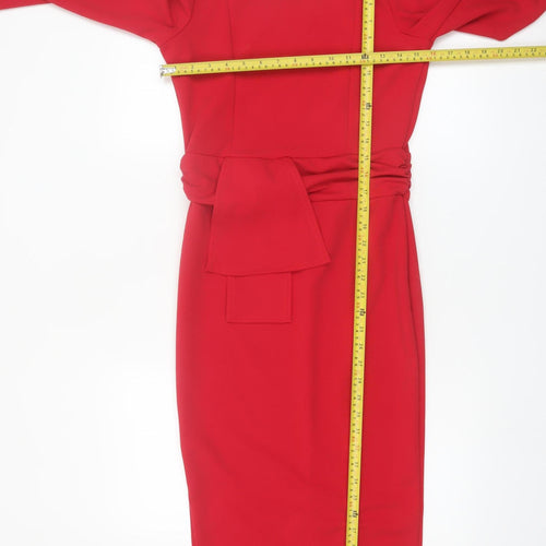PrettyLittleThing Women’s Red Midi Bodycon Dress Size 10 Long Sleeve